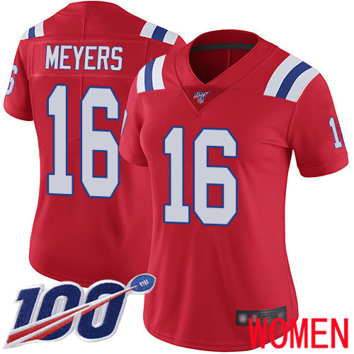 New England Patriots Football #16 100th Season Limited Red Women Jakobi Meyers Alternate NFL Jersey->women nfl jersey->Women Jersey